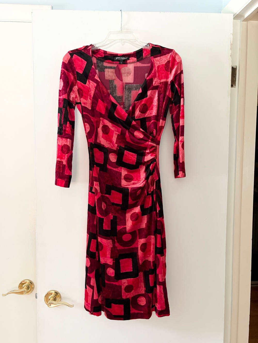 Vintage Betsey Johnson geometric velvet 3/4 sleeve dress medium